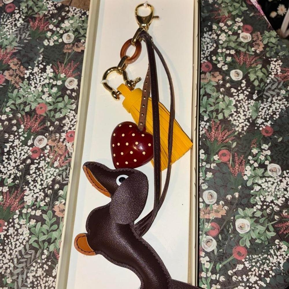 Eye Candy Los Angeles Faux Leather Dachshund Polka Dot Heart Bag Charm Key Chain